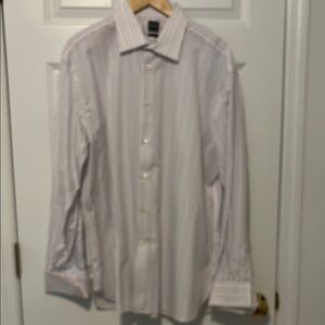 Ike Behar White and Gray Striped Dress Shirt